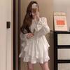 White Super Fairy Waist Thin Long-sleeved Dress Women's Spring and Autumn Fluffy Cake Dress Temperament Sweet Little White Skirt