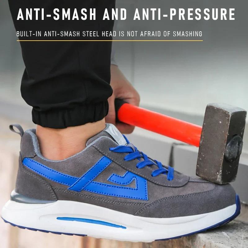 Breathable Work Sneakers Steel Toe Safety Shoes Men Anti Smash Anti-Stab Safety Work Shoes Men Women Safety Indestructible Shoes