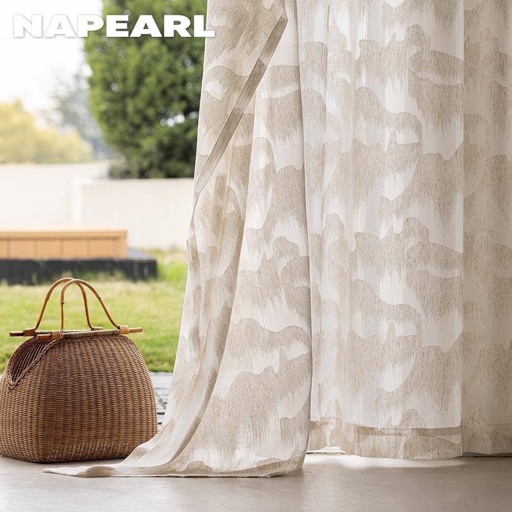 1PC NAPEARL Nordic Mountain Voile Drape Mountain Cut Flower Sheer Curtain for Bedroom Living Room Home Decor