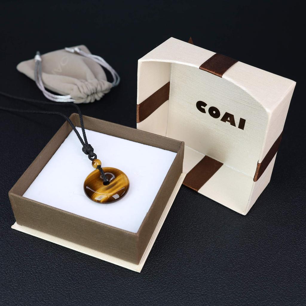 Tiger Eye Pea Disc Power Stone Pendant Necklace for Increased Wealth [COAI] (Unisex)