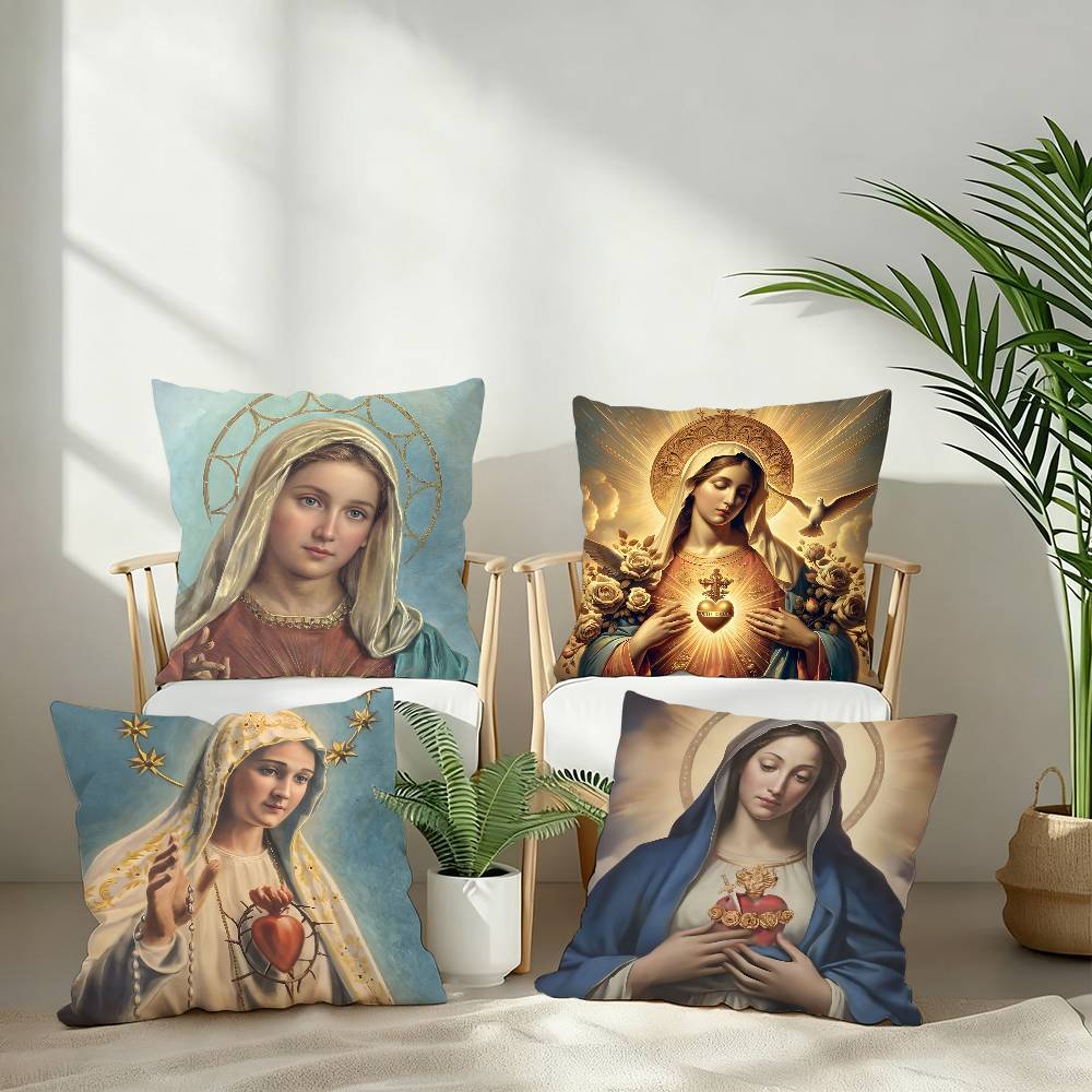 Retro V-Virgin Mary Pillow Case Plush Fabric Soft Pillowcase Double Sided Print Cushion Cover Household Gifts