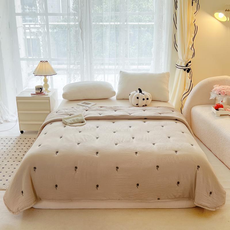 Embroidered, Washed Cotton, Summer Quilt, Air-conditioned, Skin Friendly, Breathable, Machine Washable Bedding
