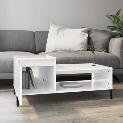 Glossy White Coffee Table 100 X 50 X 45 Cm Engineered Wood