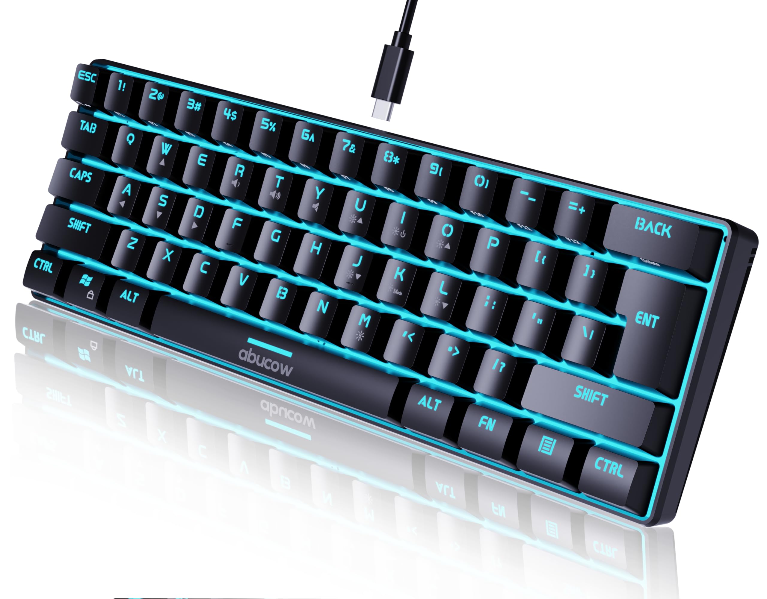 

abucow Gaming Minimalist Portable Wired Mini RGB Backlit Keyboard Keyboard, Ultra-Compact 61-Key (Black) чорний