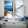 2Pcs Greece Santorini Island Curtains White Houses Architecture Stairs Sea Ship Mountains Scenery Curtains