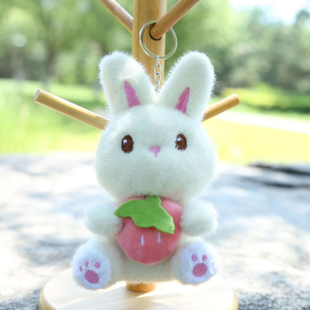 Plush Toy Bunny Keychain With Strawberry Design For Kids Gift And Bag Accessory