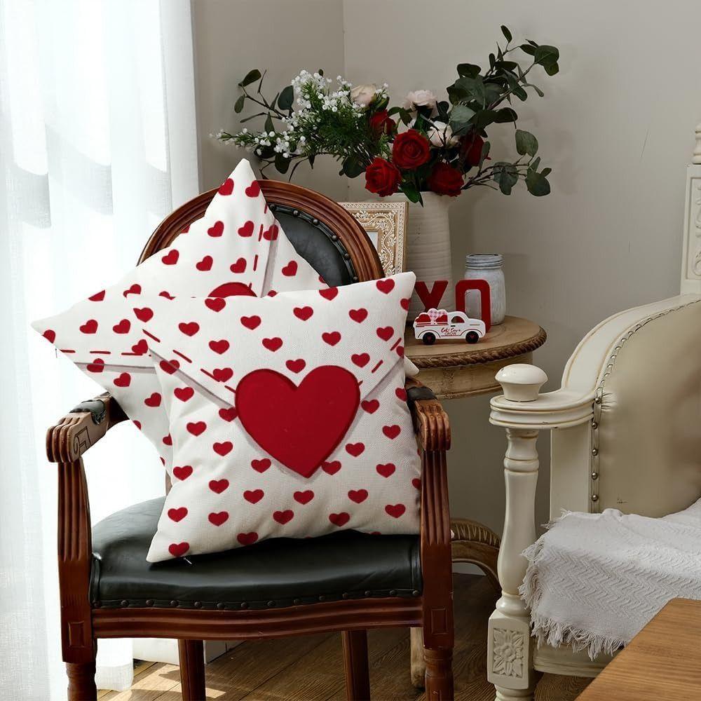 Fashion Red Heart Envelope Throw Pillow Cover Polyester Soft Wedding Cushion Case Pillowcase Decoration for Sofa Couch