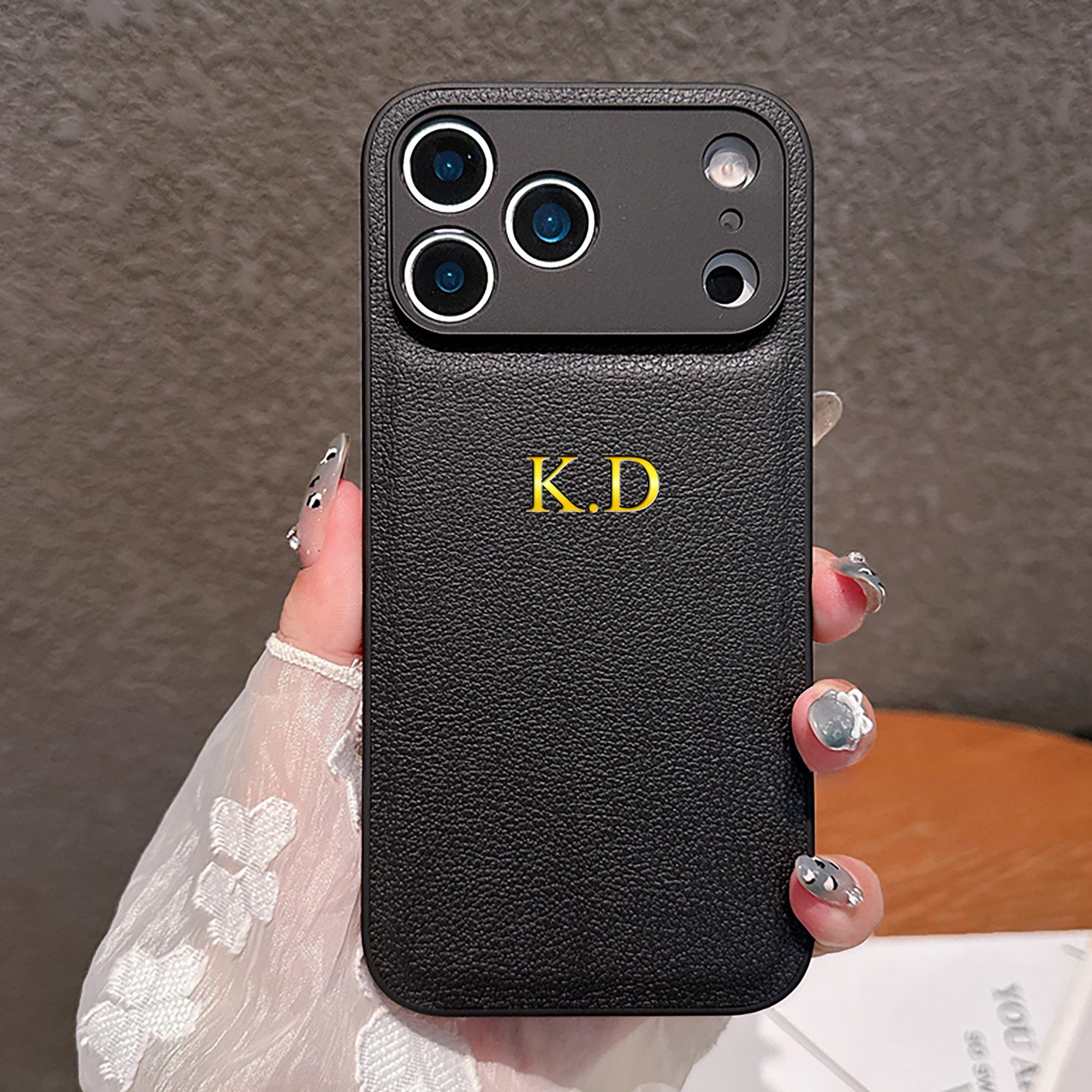 

Personalized Name Phone Case For iPhone 17 16 15 14 13 Pro Max Plus Air Gold 3D Hot Foil Stamping Faux Leather Cover For iPhone 13
