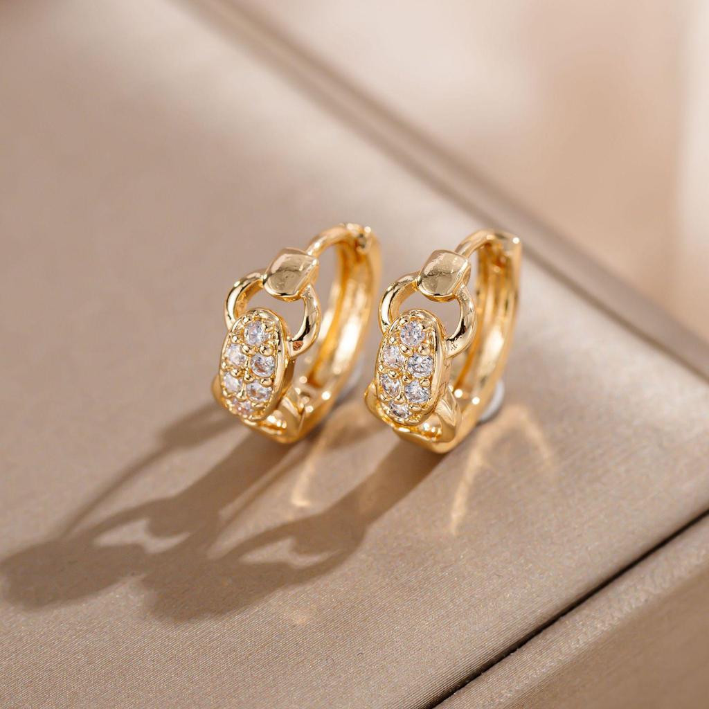 Double Hole Zircon Stud Earrings with Ear Cuff Jewelry