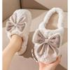 Winter Warm Fur Slippers for Women Cute Bow House Soft Shoes Comfort Flat Heel Home Indoor Bedroom Plush Slippers
