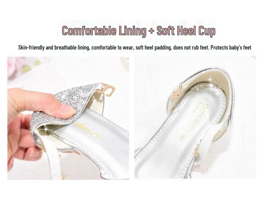Girls' Sparkly Gold & Silver Princess Crystal High Heels for Kids