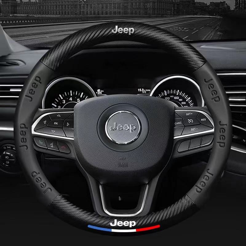 Carbon Fiber Leather Car Steering Wheel Cover Jeep Wrangler Patriot Commander Grand Cherokee Compass Wagoneer Gladiator Renegade