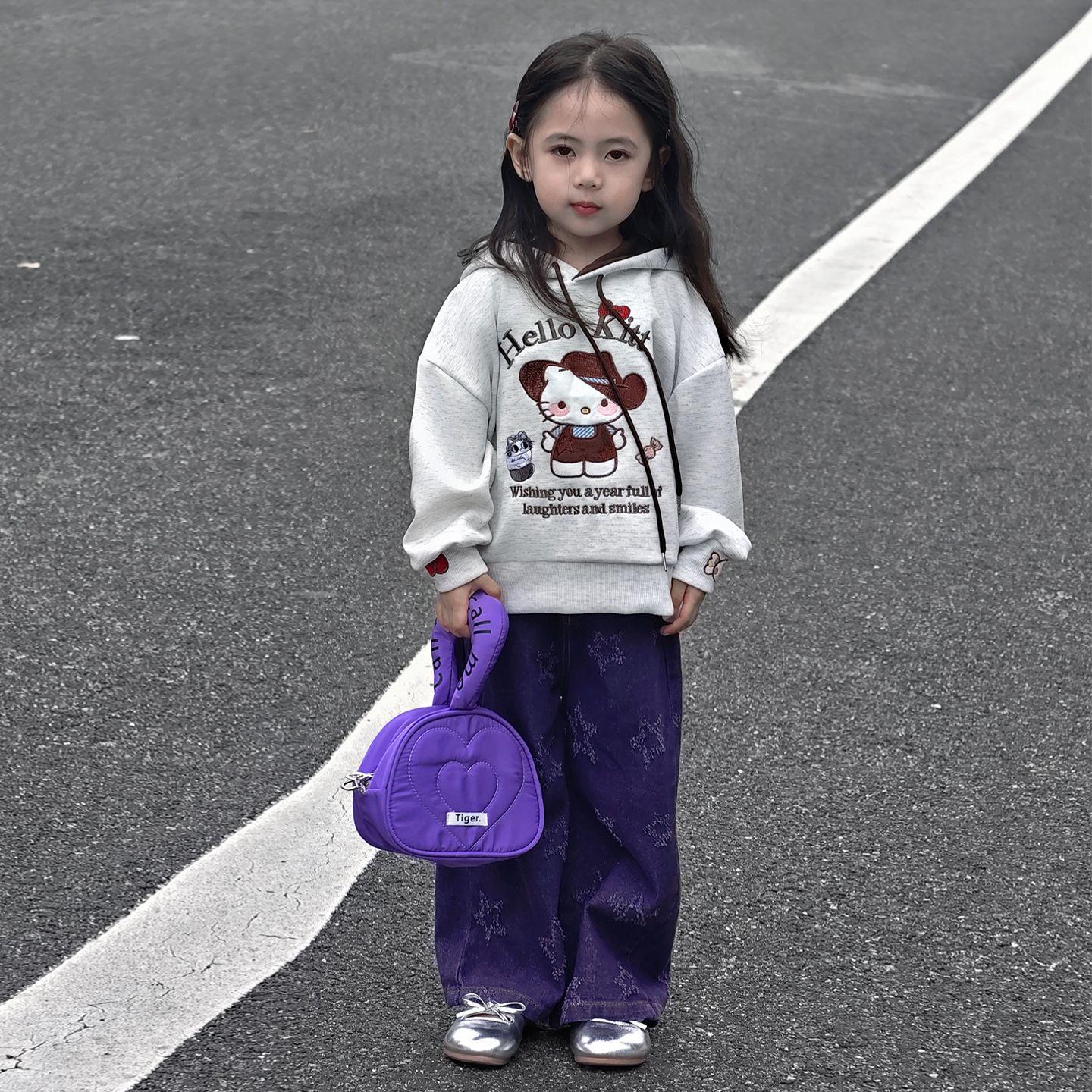 Girls Cartoon Hooded Sweatshirt: Stylish Korean-Inspired, Embroidered Top for Kids - Spring & Autumn 2026 Collection 120 cm