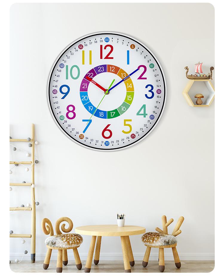 12" Colorful Cartoon Wall Clock - Creative Silver Frame for Living Room, Study, or Kids' Room