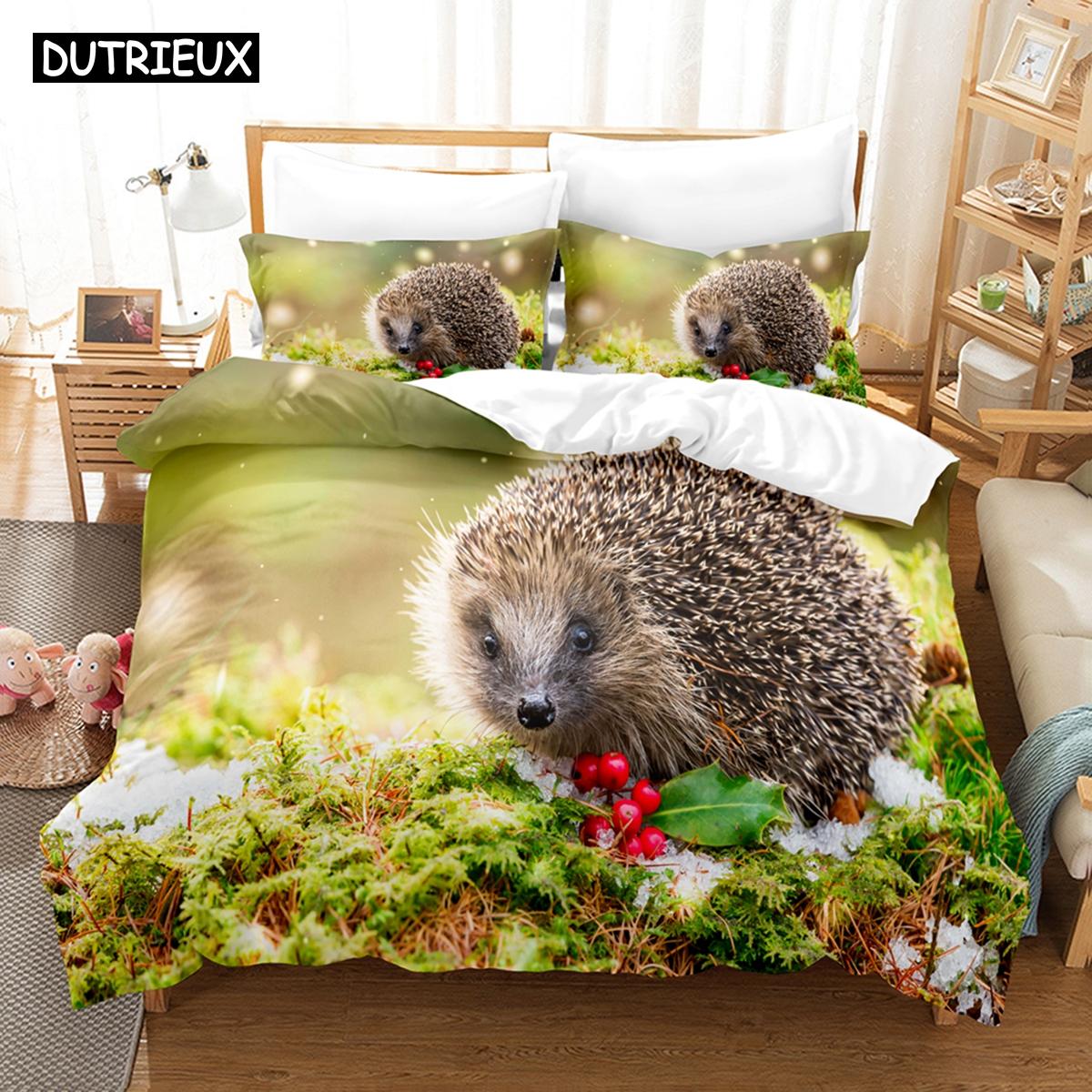 

3D Нові Комплекти Постільної Білизни з Їжаками, Комплект Підковдри з Наволочкою, Полуторний, Двоспальний, Королівський, Євро, Постільна Білизна 155x215cm 3pcs