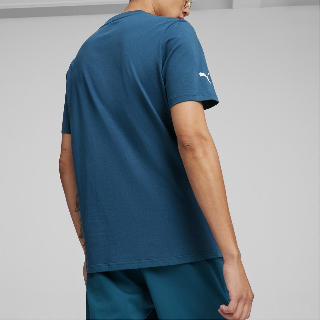 Puma T-shirt męski casual z nadrukiem literowym, okrągłym dekoltem i krótkim rękawem, topy, oceaniczno-niebieski 623754-07
