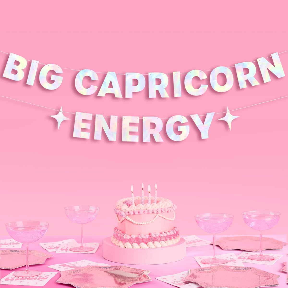 xo, Fetti Big Capricorn Energy Birthday Party Iridescent Foil Banner - 5 Ft. | Zodiac Capricorn, Horoscope, Astrology Bday Party Decorations Gift