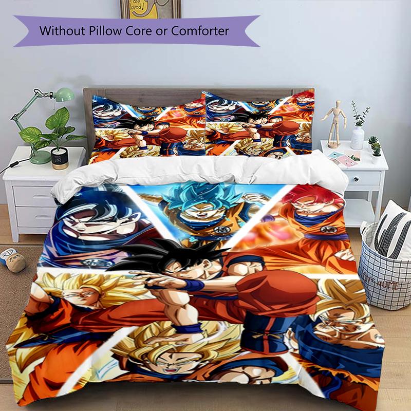 3pcs Dragon Ball3 Design Cover Set - HD Printed Bedding with 1 Cover and 2 Pillowcases - Perfect for Home and Dorm Decor
