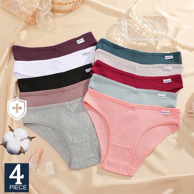 4 Stück M-4XL Baumwollhöschen Damen Unterhosen Sexy Höschen für Damen Slips Unterwäsche Übergröße Höschen Dessous