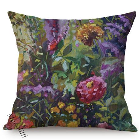 Multicolor Flowers Oil Painting Style Cotton Linen Pillow Case Rose Sunflower Violet Vase Sofa Decoration Cushion Cover Cojines
