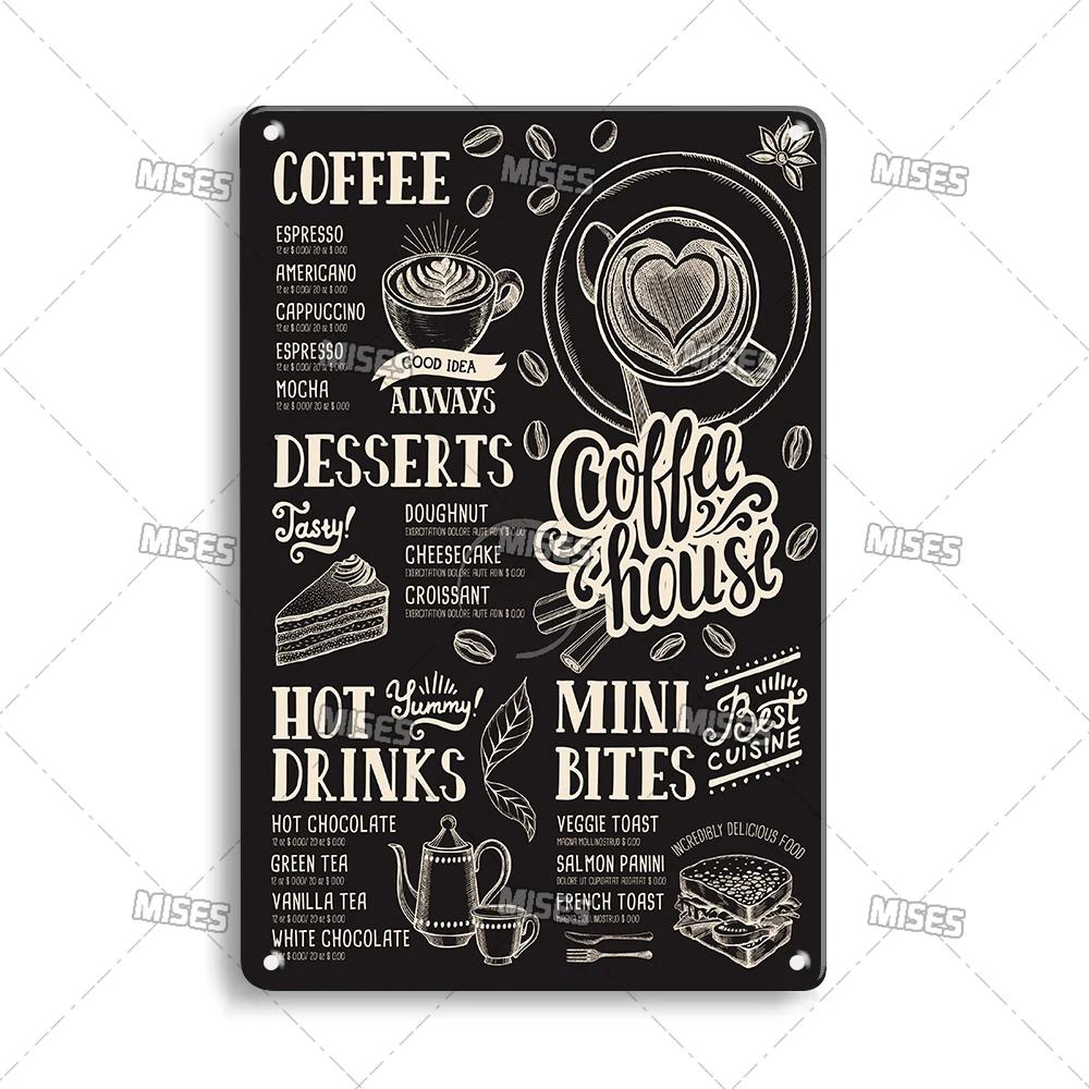 MISES Kaffemeny Väggskylt i metall Plåt Café Metallplakett Vintage Metallskylt Hem Café Studio Metallaffisch Industriell Dekorskylt
