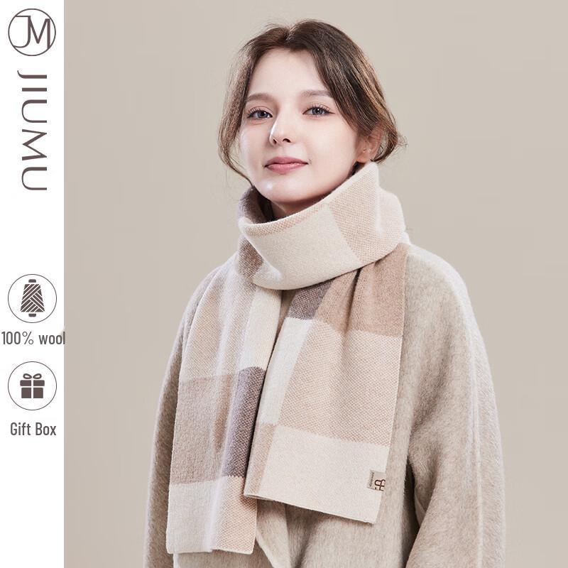 JIUMU Women's Plaid Sheep Wool Scarf