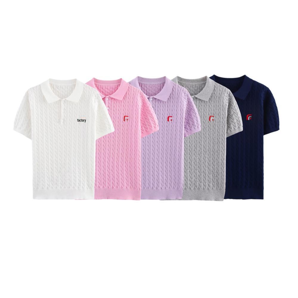 

Spring/Summer 2025 Women s Slim Polo Collar Knit Short Sleeve Casual Top Large Темно-синій