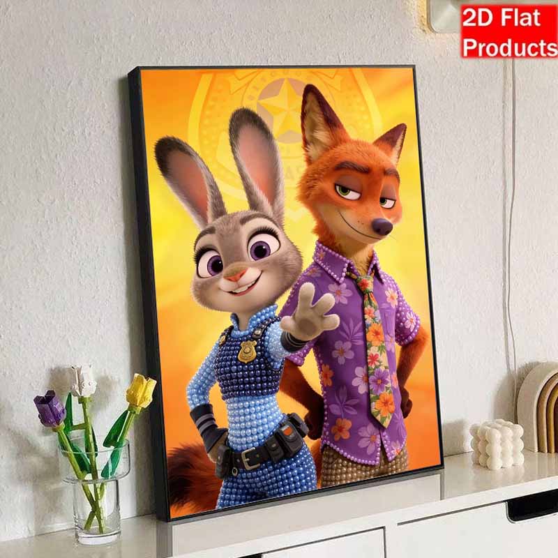 Disney Pearl Art DIY Judy and Nick Creative Pearl Style Illustrations Pearl Artworks Gemstone Paintings Home Wall Decor Crafts