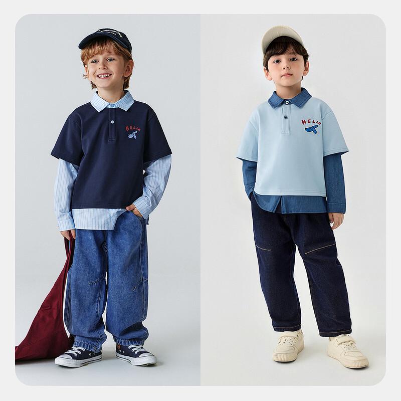 Minibala Boys' Collegiate Faux Two-Piece Long Sleeve T-Shirt