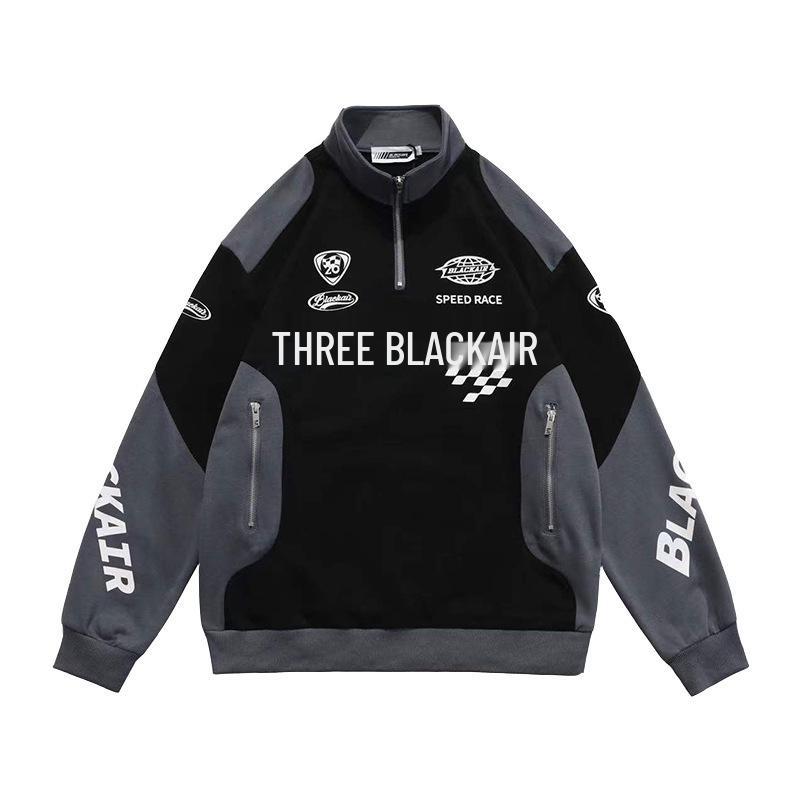 Unisex Retro Colorblock Racing Sweatshirt - Spring/Autumn Trendy Half-Zip Motorcycle Jacket.