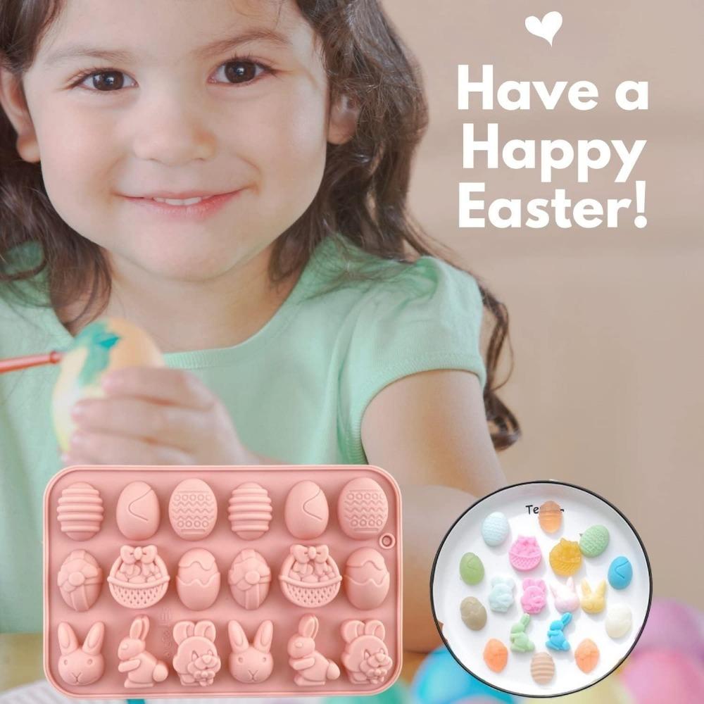 Egg Rabbit Bunny Shaped Mould 18-Cavity Easter Silicone Chocolate Mold Candy Jelly Cocoa Bombs Making Of Easter Party Decoration