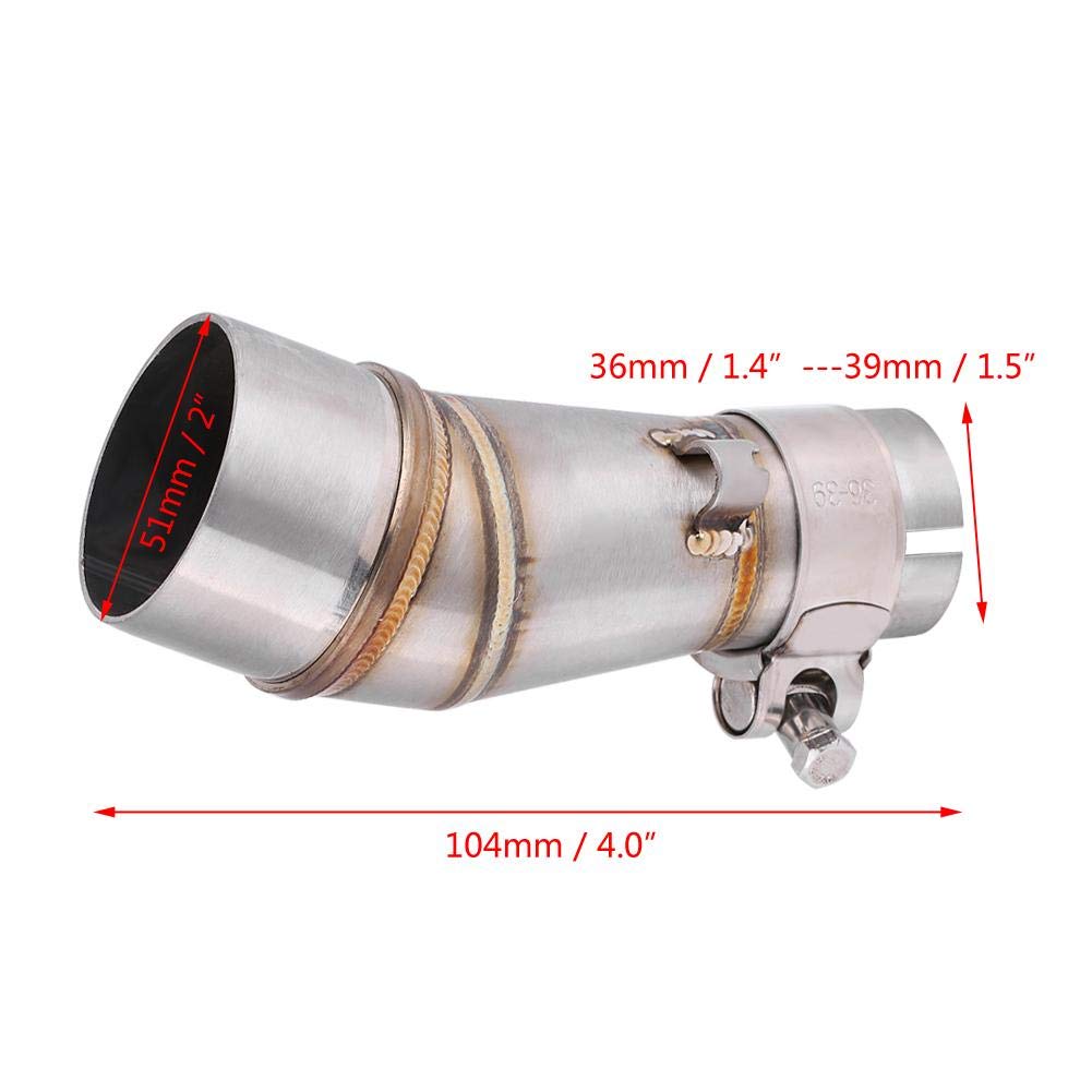 Qiilu 51mm Exhaust Middle Pipe Exhaust Pipe Middle Section Stainless Steel for Kawasaki Z250 Ninja 250 13-16