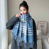 Women Autumn Winter Knitted Scarf Headscarf Lady Men Retro Plaid Print Tassel Scarve Foulard Wrap Shawl Casual Fashion Korean