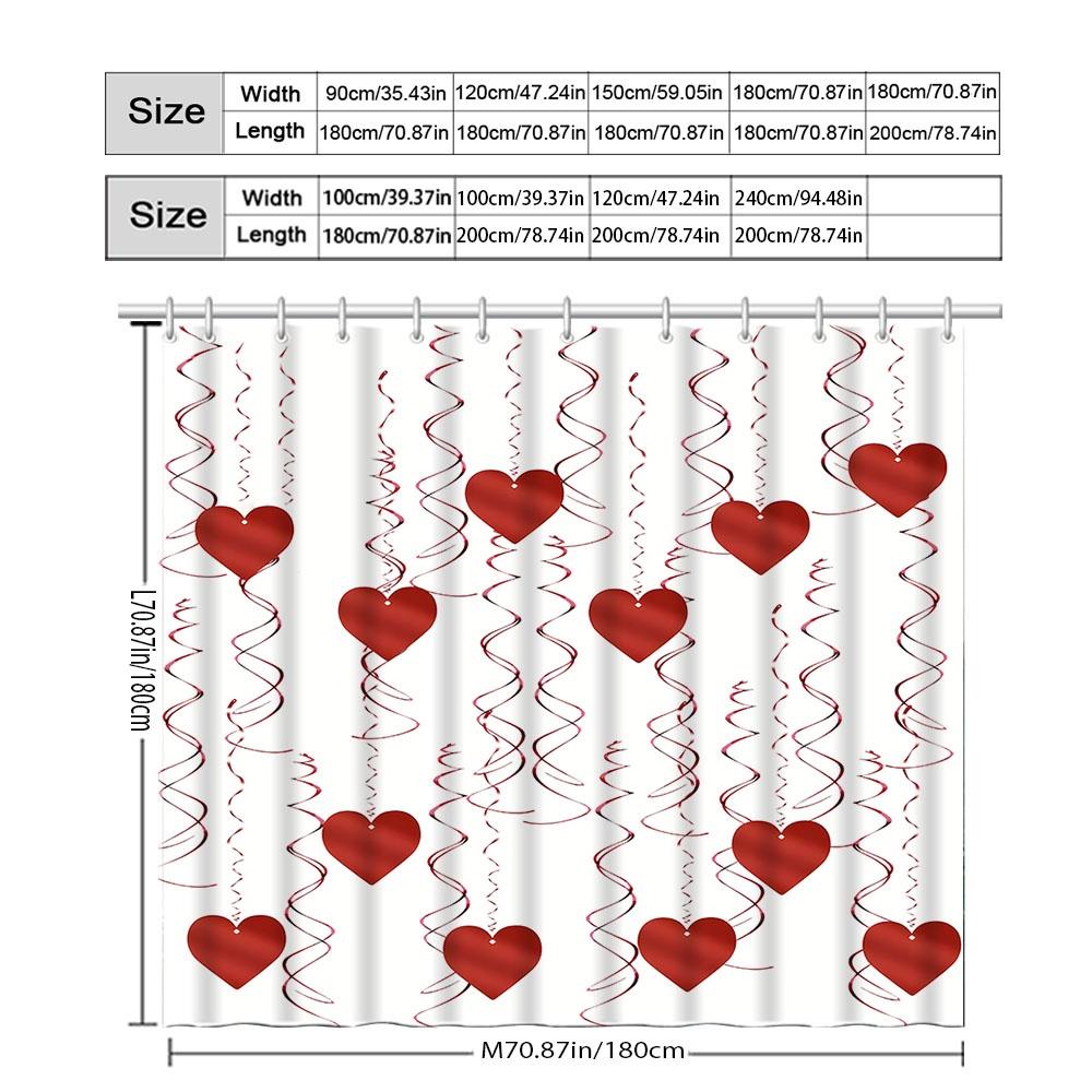 Red Heart Shower Curtain White Background Love Design Romantic Bathroom Decor Waterproof Printed Bath Curtain Home Fashion