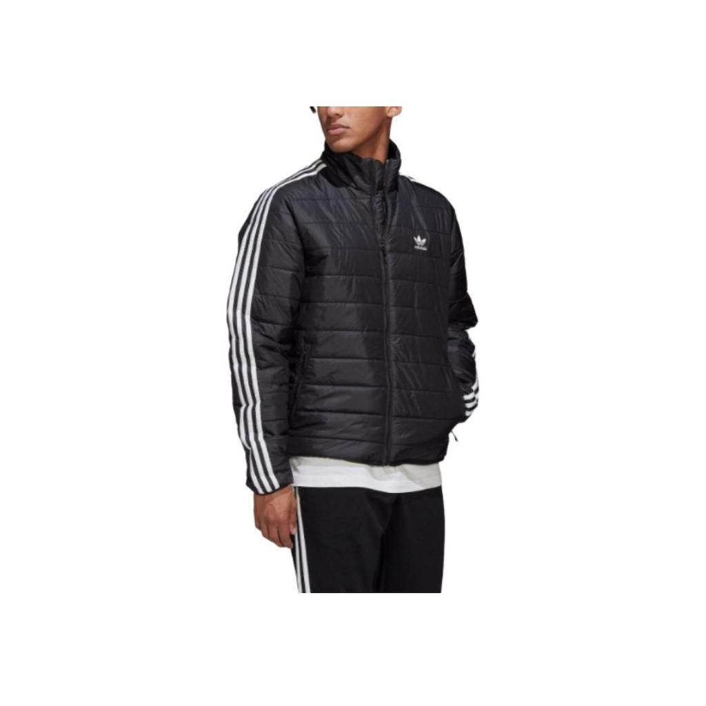 Adidas Originals Solid Color Logo Print Zipper Stand Collar Warm Outdoor Quilted Lightweight Cotton Jacket Men Jacket Deep-Indigo HL9215