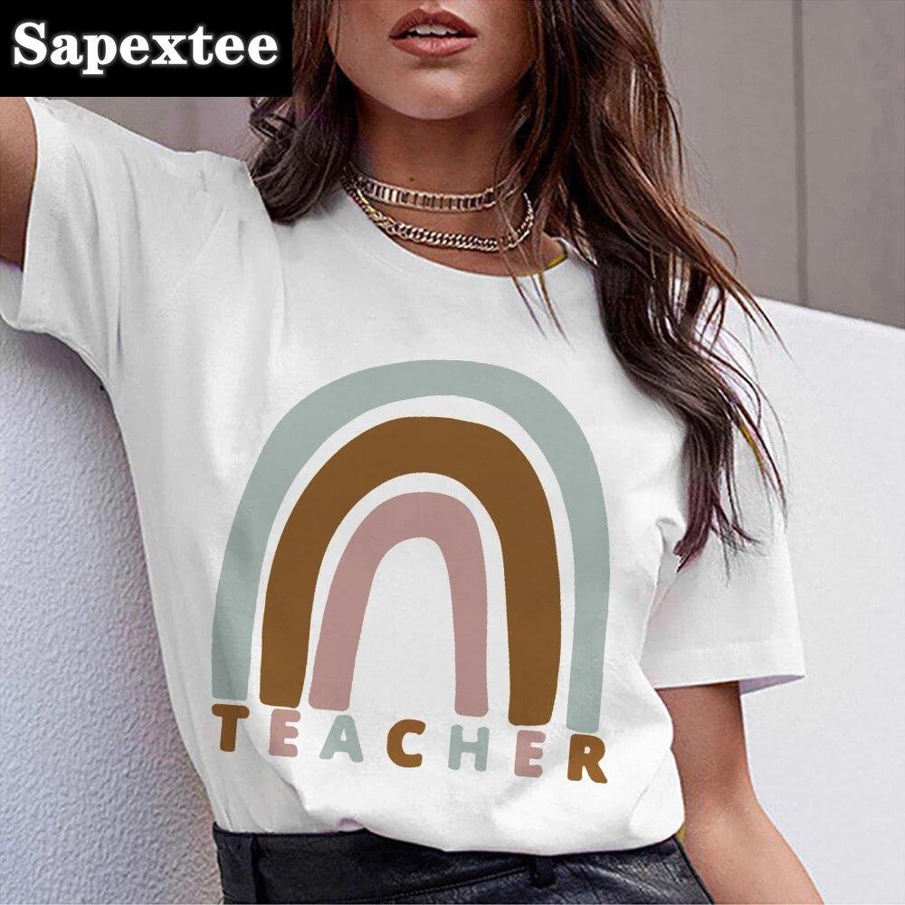 T Shirt For Women 2024 Printed Rainbow Teacher Casual Gift Harajuku Tee Shirts Lady Summer Short Sleeve Tops FeUnisex Unisex Tshirt
