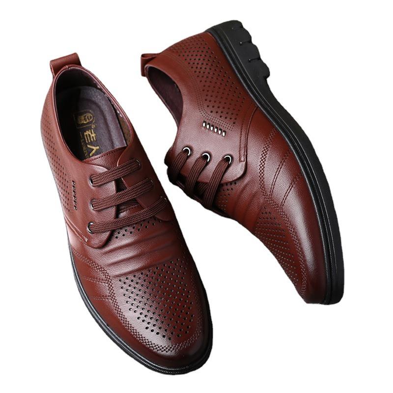 Micro-supply for the Elderly Head Dress Cool Leather Shoes Men's Shoes Hole Leather Shoes Men's Breathable Cowhide Punched Sandals 70231