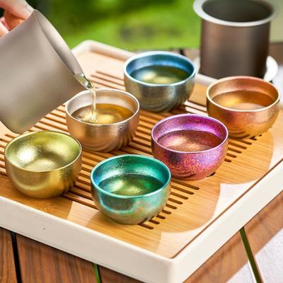 Saf Titanyum Çay Fincanı Dış Mekan Seyahat Çay Aksesuarları Çift Cidarlı Küçük Çay Fincanı Kristalize Kamp Bardakları
