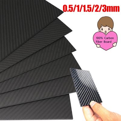 Full 3K Kolfiberplatta Ark Höghållfast Kolskiva Panel 0,5/1/1,5/2/3 mm Tjocklek Twill Ren Kolskiva för RC-modell