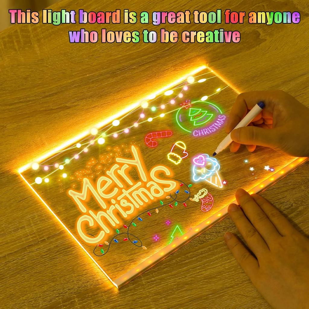 LED Light Up Drawing Board, Erasable Acrylic Panel with 7Color Pen and Night Light,Powered by USB, Ideal for Home And Office Use