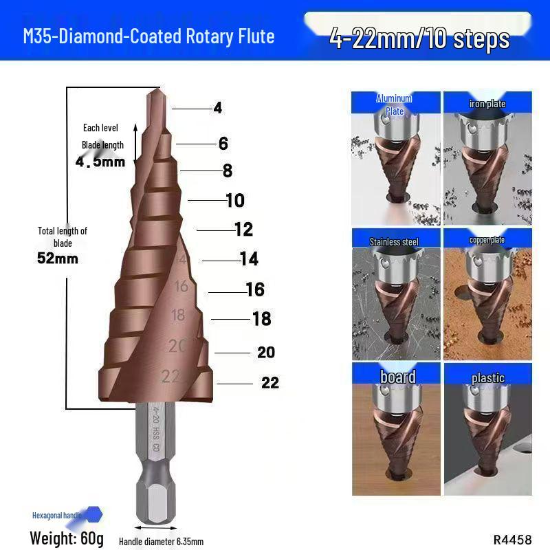 Burghiu Pagoda din oțel inoxidabil cobalt: Burghiu Treaptă Multifuncțional pentru Metal, Lemn și Plastic