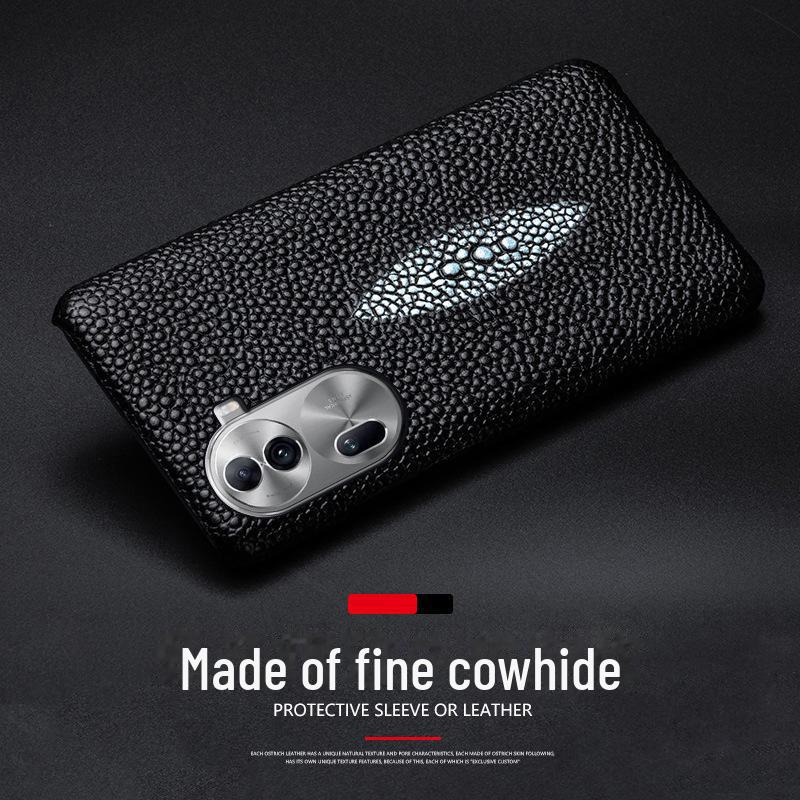 OPPO Reno4/Reno4Pro Cowhide Pearl Fish Pattern Leather Half-Cover Case