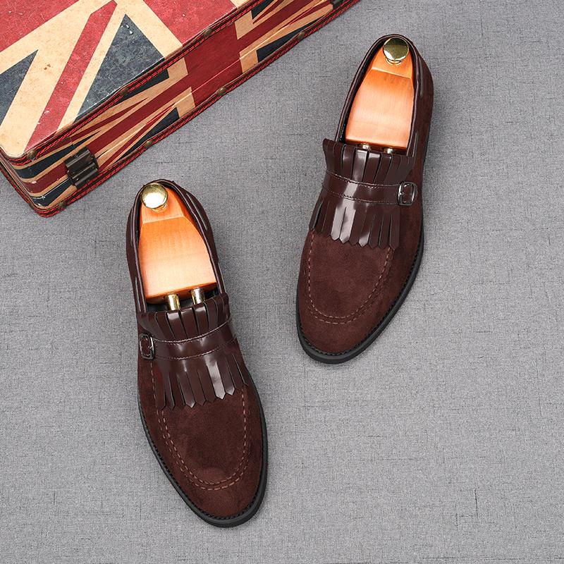 Fashion Luxury New Designer Men's Pointed Tassels Suede Leather Flats Shoes Male Loafers Homecoming Wedding Dress Zapatillas Hombre