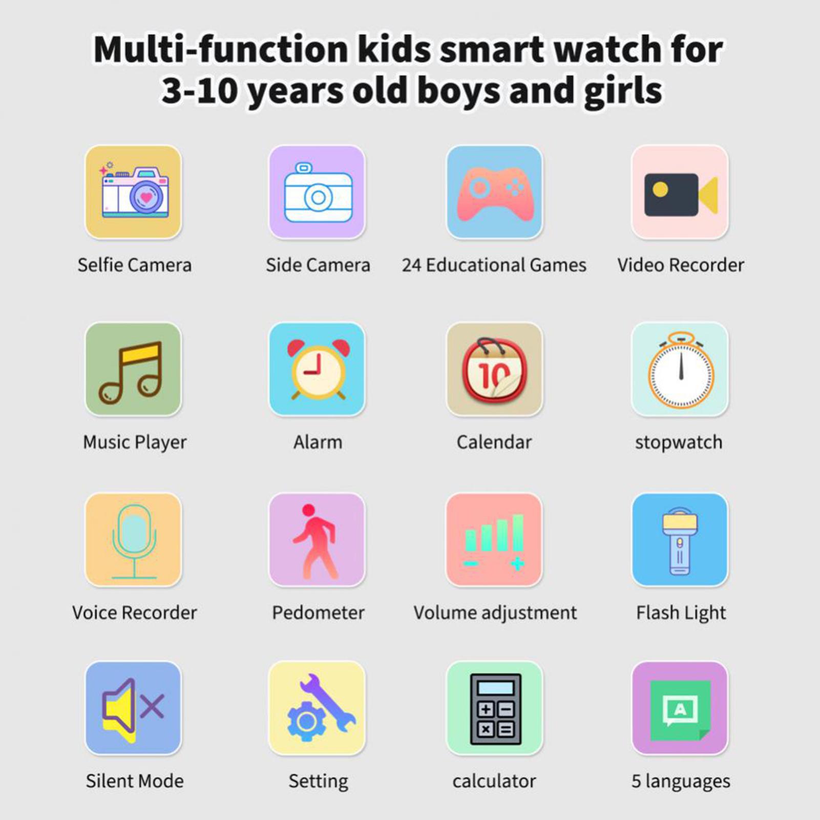 

Дитячий годинник Студентський Спортивний Великий Сенсорний Екран Будильник 24 Гри Музичний Відеоплеєр Електронний Годинник