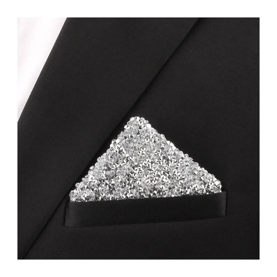 Rhinestone Pocket Square for Men Pre Folded Handkerchief Sparkling Pocket Square Fits Blazer Tuxedo Pockets for Wedding Dating Formal Attire