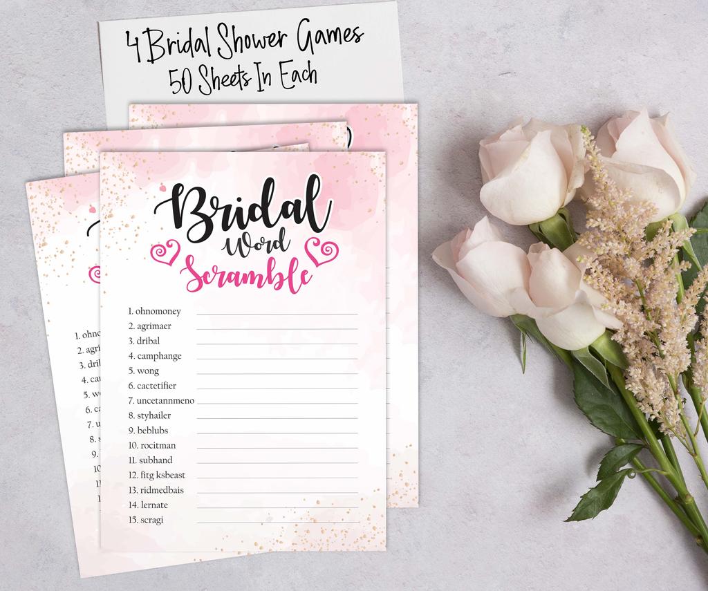 Inkdotpot Bachelorette Party Games Set Bundle Of 4(50 Sheets Each) W Miss To Mrs Gold Banner Watercolor Splash Fun Bridal Shower Games