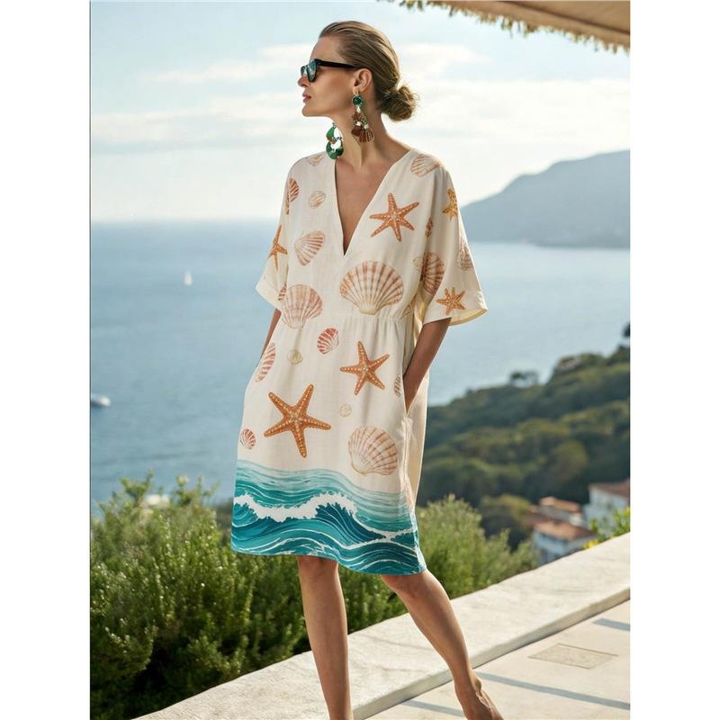 26 New European and American Bohemian large-size women's clothing casual loose 3D printed dress robe