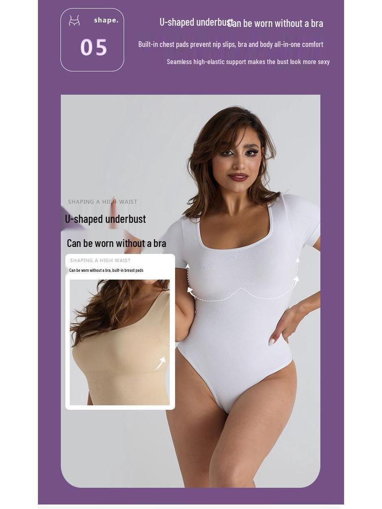 Seamless Ribbed Bodysuit: Women's Slim Fit Short Sleeve for Yoga and Fitness