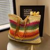 Neue Regenbogen Ein-Schulter Strohtasche Handgewebte Tasche Damen Große Kapazität Tragetasche Badeort Strandtasche