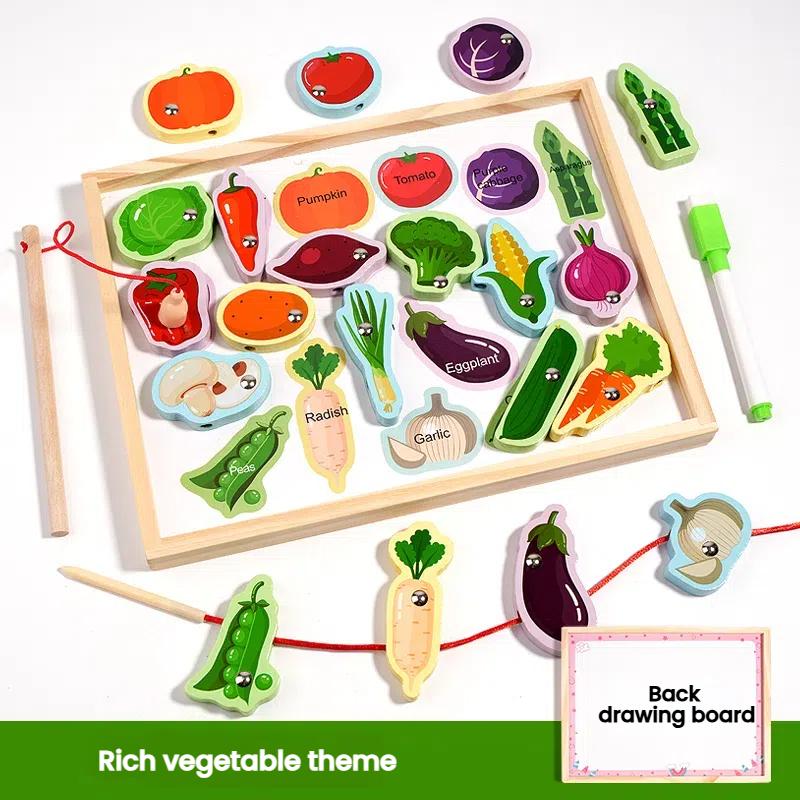 Montessori Tre Magnetisk Fiskespillsett 2 i 1 Tegnebrett Tre Perlespill Barn Finmotorikk Pedagogisk Puslespill Leker